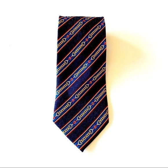 Enzo Ballagio World Polo Championship Silk Tie Blue Red Chain Print‎ Necktie Men - Picture 2 of 9
